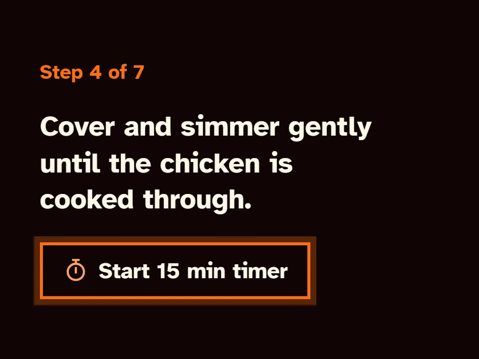 A step with a "Start 15 min timer" button